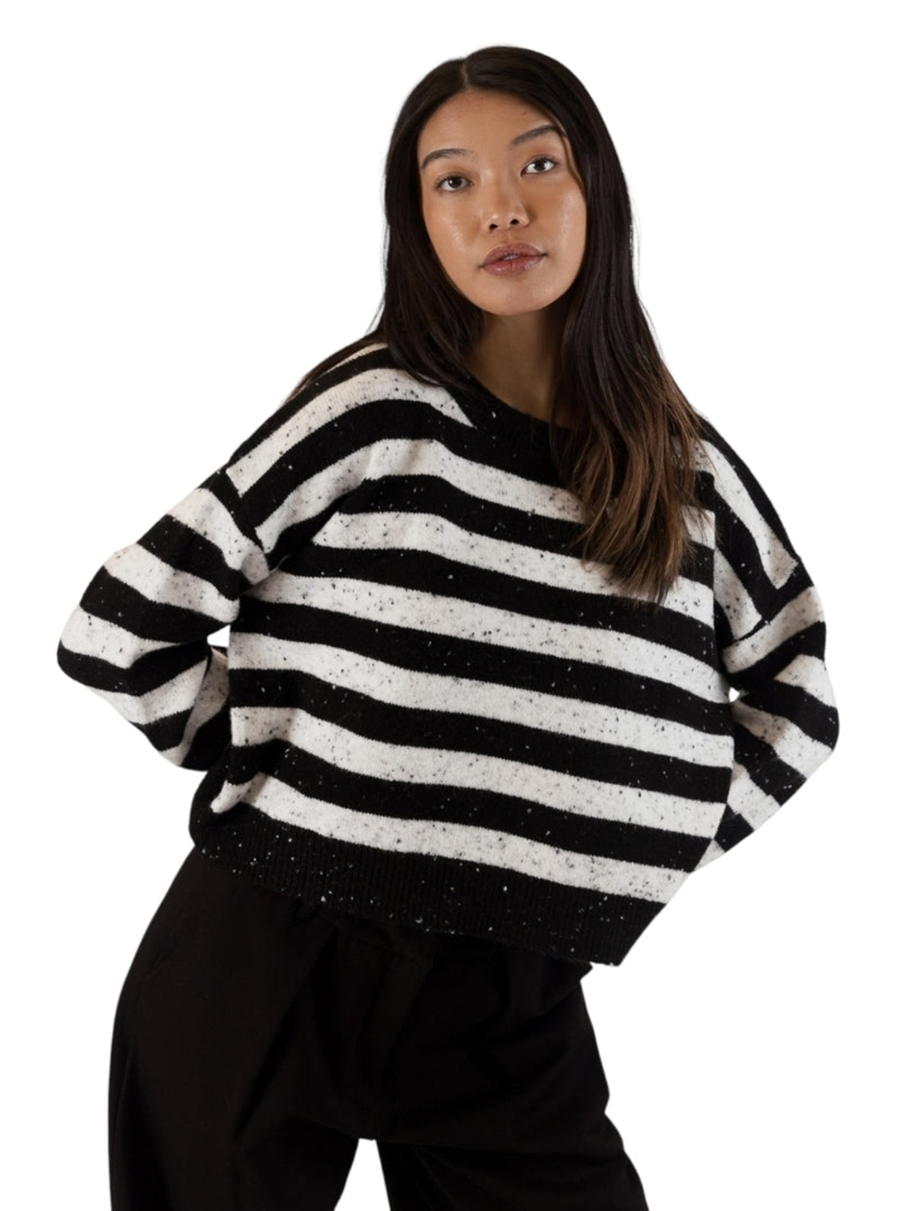 Black & White Striped Crewneck Sweater